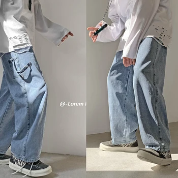 Kórejský Štýl Hip Hop Móda Rovné Džínsy Kpop Ulzzang Pár Džínsové Nohavice Voľné Harajuku Bežné Cargo Nohavice Mužov Oblečenie