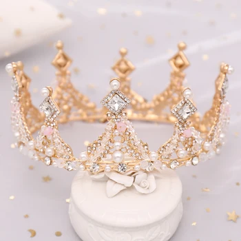 Luxusné Kolo Koruny Crystal Pearl Queen Svadobné Tiara a Crwons Pre Svadobné Headpiece Strany Vlasy, Šperky Wedidng Vlasy Príslušenstvo