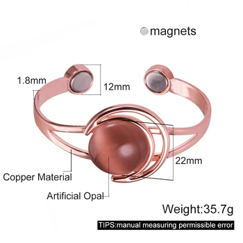 Magnetický Náramok Medi Nastaviteľné Energie, Hnedý, Modrý Kameň Čistej Medi Magnetický Náramok Artritída, Mesiac a Slnko Vzor Šperky