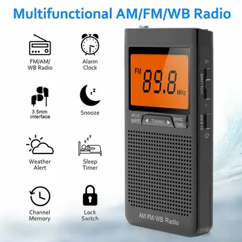 Mini AM, FM Rádio Prenosný Reproduktor S Jack pre Slúchadlá Budík Núdzové Meteo Stanice, Vreckové Rádio, Vonkajší Reproduktor