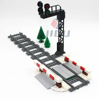 MOC City Train Track Model Vlakovej Trate Železničnej Dopravy Svetlá Uličkou Bariéru Pól mesto signalizačná kontrolka Nastaviť High-tech Budovy Bloku Hračky