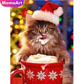 MomoArt 5D DIY Diamond Výšivky Mačka Drahokamu Obrázok Diamond Maľovanie Vianočných Zvierat Cross Stitch Mozaiky Domova Darček