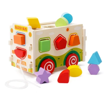 Montessori Vzdelávacie Hračky Drevené Hračky pre Deti Skoro Učebné Materiály Deti Geometrie Tvaru Zodpovedajúce Hry Bus