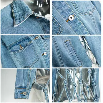 Móda Modrá Nepružné Ženy Denim Kabát Džínsy Coats Bežné Duté z vrecka strapec Bundy Ženy Vintage Jeans Bunda #09