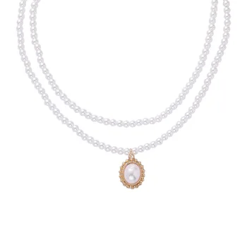 Móda osobnosti retro barokový dvojité perlový náhrdelník žena jednoduché temperament choker náhrdelník