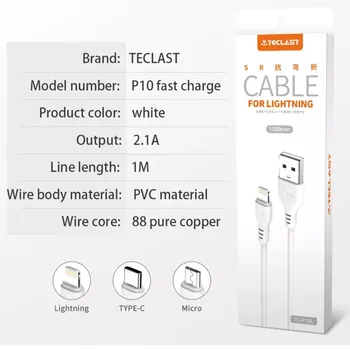Najnovšie Teclast P10 Rýchle Nabíjanie Kábel Typ-C Lightning konektor Micro USB 2.1 Aktuálny Trvanlivé Kvality 1m PVC materiálu, Rýchle Nabitie