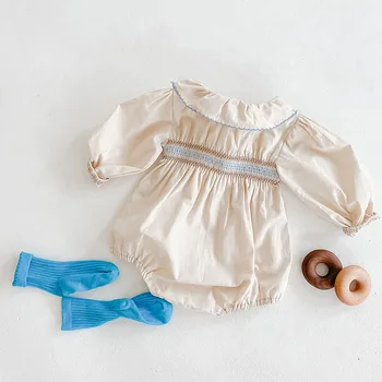 Novorodenca Dievčatá Kombinézach Oblečenie 2020 Jeseň Dieťa Lotus Leaf Golier Remienky + Pletené Klobúk Dlhý Rukáv Deti Remienky