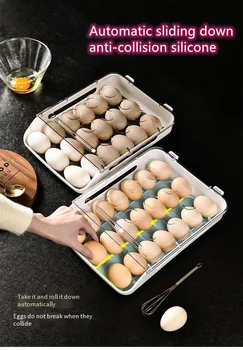Nová Automatická Koľajových Vajcia Box Kuchyňa Položky Chladnička Skladovanie Organizátor Domácnosti Transparentné Zásuvky Zásobník Priestor Displeja