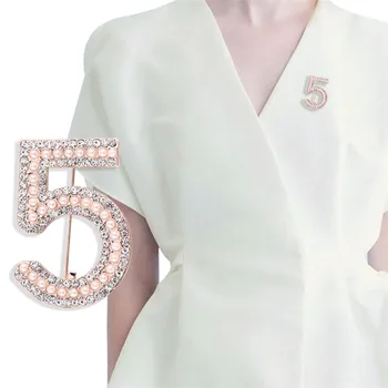 Nové Číslo Brošne Šperky List 5 Úplné Crystal Drahokamu cc Brošňa Kolíky Pre Ženy Strany Darček