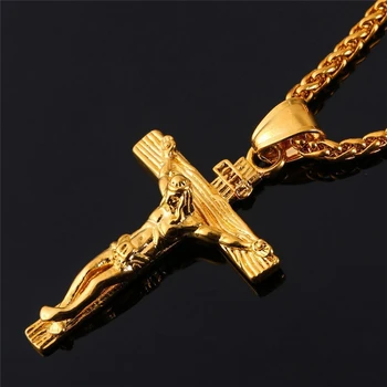 Náboženské Ježiš Kríž Náhrdelník pre Mužov Módne Zlatá farba Kríž Nezávislá s Reťazca Náhrdelník Šperky, Darčeky pre Mužov