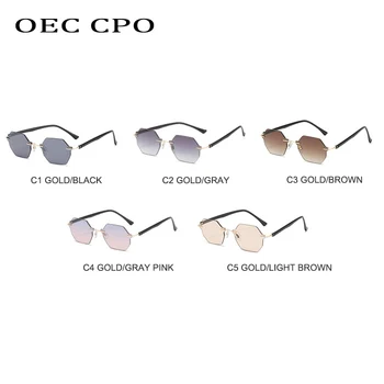 OEC CPO Móde Polygon bez obrúčok slnečné Okuliare Ženy Značky Dizajnér Kovové slnečné Okuliare Žena Vintage Sklo Oculos De Sol Feminin O969