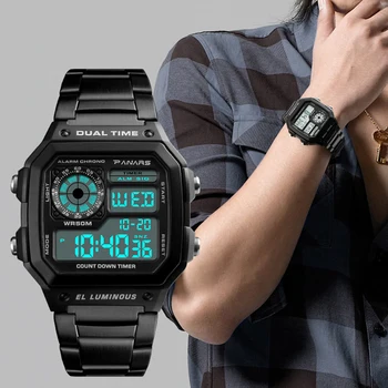 PANARS 8113 Luxusná Nerezová Oceľ Podnikania Muži Hodinky LED Elektronické náramkové hodinky Digitálne 50M Nepremokavé Športové Hodinky Nové