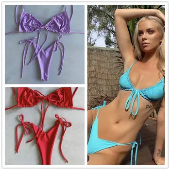 Pevné Mikro Plavky Bikiny Žien 2020 Biquini Krajky-Up Plavky, Plavky Sexi Tangá Bikini String Brazílske Plavky Ženy
