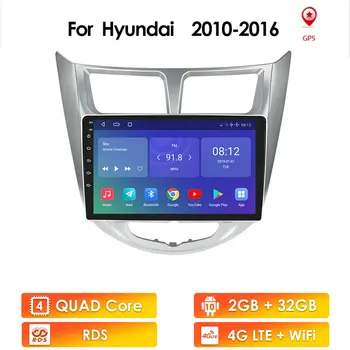 Pre Hyundai Akcent Solaris 2010 -2016 Navigáciu, Android 10 2DIN Auta GPS Multimediálny Prehrávač Rádio Autostereo 4G LTE, WIFI, USB OBD