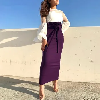 Prehrabla Pás Maxi Sukne pre Ženy Dlhé Pevné Ríše Belted Slim Ceruzku Sukne Módne arabské Moslimské Turecko Oblečenie Nové