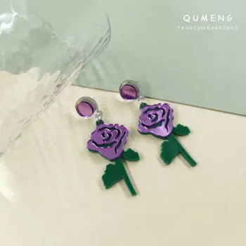 QUMENG Originálny Dizajn Lete 2021 Nové Šperky Zrkadlo Retro Ruže, Kvety Akryl Elegantná Prívesok, Náušnice, Piercing Pre Ženy