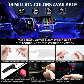 RGB Auto Okolitého Svetla LED s 8M Výzdoba Interiéru Optických Pásy Svetla App Control 12V Dekoratívne Atmosféru príslušenstvo