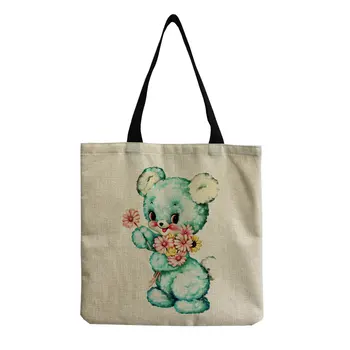 Roztomilý Kreslený Zelená Majú Nové Rameno Skladacia Nákupná Taška Japonský Štýl Kvetinový Potlačenom Skladovanie Vlastnej Vzor Tote Bag