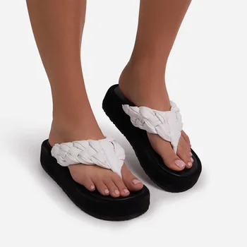 Ručne tkané dámske Papuče Letné Módne Dámske Sandále Pohodlné Platformu Pláže Topánky Flip-flops Dámske Listov
