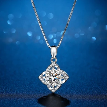 Skutočný 2 Carat D Farba Moissanite Náhrdelník 925 Sterling Silver Diamond Halo Ďatelina Náhrdelník Prívesok Pre Ženy, Jemné Šperky