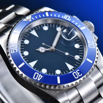 Sterilné modrý povrch pánske automatické mechanické hodinky hodinky z nerezovej ocele farba prípade 30 metrov nepremokavé