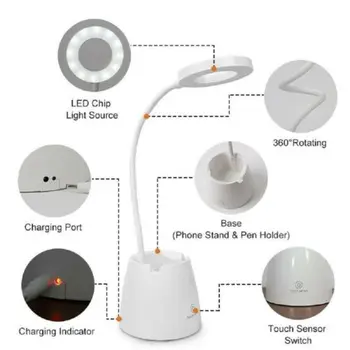 Stolná Lampa USB 8W Dotykový Spínač Lampa Stolná Lampa Ochrana Očí Vzdelávania Nočné Svetlo Nabíjania Stmievanie Vzdelávania Držiak na Pero Lampa