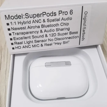 SuperPods Pro 6 TWS 45db Dual ANC Slúchadlá Bezdrôtové Bluetooth Slúchadlá Priestorového Zvuku Potlačením Hluku 12DSuper Basy 1562T Čip