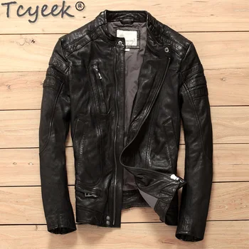 Tcyeek Originálne Kožené Bundy Mužov Oblečenie 2021 Kórejský Streetwear Reálne Ovčej Kabát Slim Fit Motocykel Jaqueta De Couro