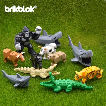 Tehla Zvieratá Stavebné Bloky Krokodíla Krava Shark GORILA LEOPARDA, TIGRA Tehlovej Konštrukcie, Hračky pre deti,