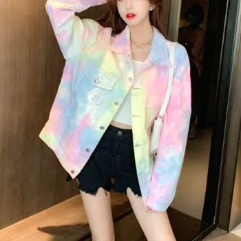 Tlač Rainbow Bunda, Kabát Ženy Zimné Sladké Outwear Bundy Žena Bežné High Street Kórejský Štýl Elegantná Bunda Ženy 2020 Nové