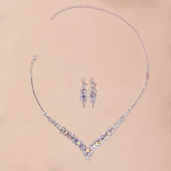TREAZY Elegantné Modré Drahokamu Crystal Svadobné Svadobné Šperky Set pre Ženy, Strieborné Pozlátené Tvaru Choker Náhrdelníky Náušnice Nastaviť