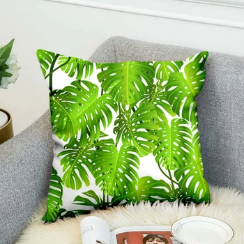 Tropické Rastliny Vankúš Polyester Ozdobné obliečky na Vankúše Zelené Listy Hodiť Vankúš Štvorcový Poszewki Na Poduszki style3