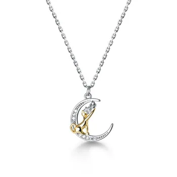 TrustDavis Reálne 925 Sterling Silver Módne Sladké Mesiac Mačka CZ Náhrdelník Prívesok Pre Ženy Svadobný Deň matiek Šperky DA2041