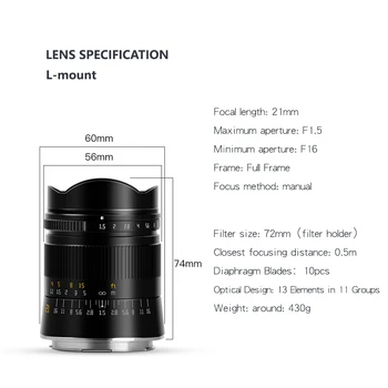 TTArtisan 21 mm F1.5 Objektív Fotoaparátu Plný Slávy, Manuálne Zaostrenie, Objektív Leica L Sony E Canon RF Nikon Z Leica M Mount TT Remeselníka