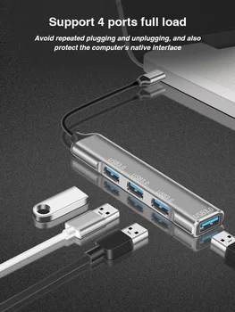 Typ C HUB Mini 4 Porty USB 3.0 pre Rýchly Nabíjací Adaptér Splitter Hliníkovej Zliatiny Prenosný Napájací zdroj ROZBOČOVAČ pre Notebook Mouse