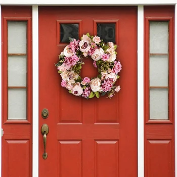 Umelý Kvet Veniec Pivónia Veniec - 16inch Dvere Veniec Jarný Veniec Kolo Veniec Na vchodové Dvere, Svadby, Home Decor