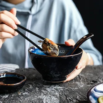 V japonskom štýle Deep Blue Keramické Steak Doska Stolový Porcelánový Riad Večera Súbor Tanier dezertný Polievkové Misy Šálku Čaju Omáčkou Jedlo