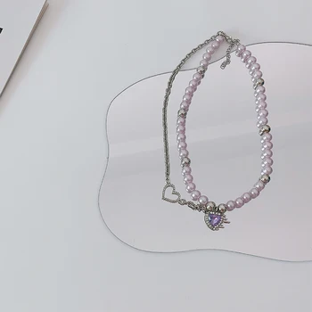 Y2K Módne Šperky Srdci Crystal Náhrdelník pre Ženy Kovové Kúzlo Vintage Imitácie Perál Choker Náhrdelník Šperky 90. rokov Dary Nové