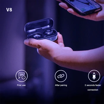 YAMIZOO V8 TWS Bezdrôtové Slúchadlá Bluetooth 5.0 9D Basy Stereo Vodotesné Slúchadlá Handsfree Headset S Mikrofónom Nabíjania
