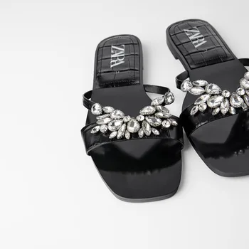 ZAR Žena 2021 Lete Nové Plochým Dnom Žien Akryl Diamond Ploché Podpätky Pláže Topánky S Sandále Pre Ženy, Luxusné Plus Veľkosť