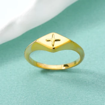 Zlato Prst-Krúžkov z Nehrdzavejúcej Ocele Populárne Rhomb Kríž Prstene Pre Ženy, Mužov Vintage Žena Náboženstvo, Krúžok Šperky BFF Darček Šperky