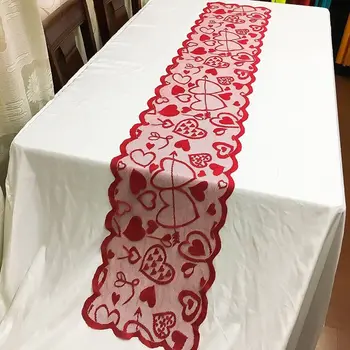 Červené Srdce Obrus Stôl Runner Svadobné Hostiny Banquet Valentines Day Stôl Runner Banquet