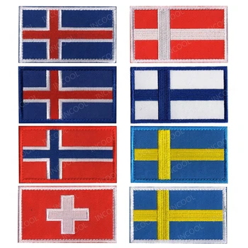 Švédsko, Nórsko, Dánsko, Island Fínsko Švajčiarsko Národnej Vlajky Vyšívané Reflexné Škvrny Výšivky Odznaky, Vlajky Európy