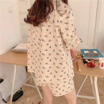 ženy pyžamo set home farby vintage krátky rukáv topy šortky pyžamá nastaviť kvetinový tlač oblečenie pre voľný čas v lete sleepwear lacework Y527