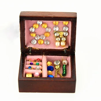 1/12 Doll House Miniatúrne Drevené Šperky Box Simulácia Náhrdelník Modelu Hračka Mini Dekorácie Domček Pre Bábiky Príslušenstvo