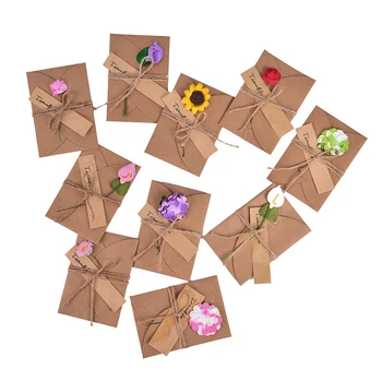 10pcs Retro DIY Kraft Papier Pozvanie, Blahoželanie S Obálky Ručne vyrábané Suché Kvetinové Svadobné Party Pozvanie Obálky Nové
