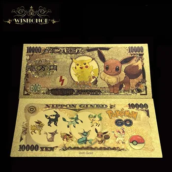 10pcs/Veľa Japonsko Zlato 999 Poznámky Anime Bankoviek Na 10 000 Jenov Bankoviek v 24k Zlatom Zlaté Peniaze Na Zbierku