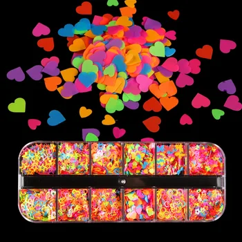 12 farieb/Box Nechtov Artglitter Flitrami Fluorescenčné Motýľ Hviezdy Lásky Čísla anglický 3d Dizajnér Charms Dekoratívne Nail Art
