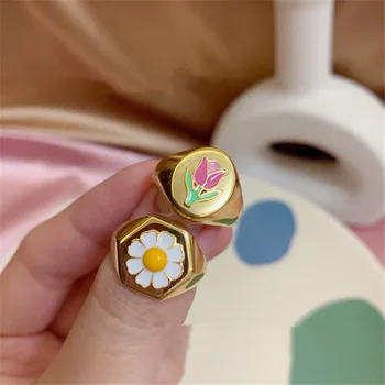 1SET 2021 Kórea New Horúce Malé Daisy Tulipán Kovové Krúžky Náramok Pre Ženy, Dievčatá Šperky Set Dary