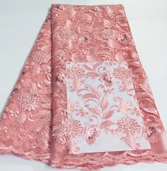 2020 Najnovšie Ružová Afriky Čipky Textílie Vyšívané Nigérijský Flitrami Čipky Kvalitné francúzske Tylu Čipky Textílie Na Svadby LYX05